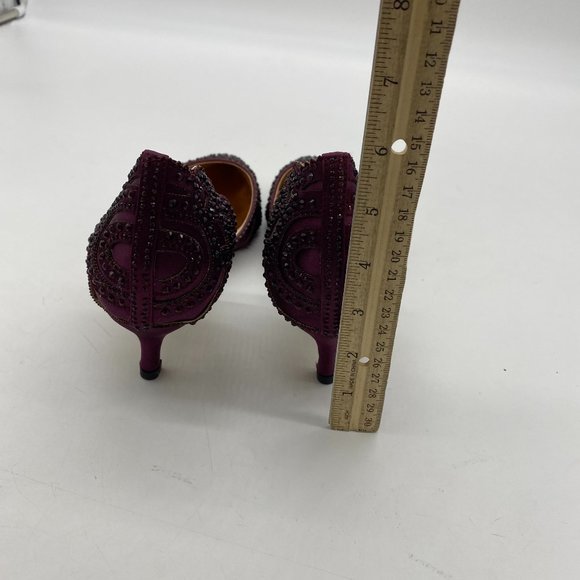 XYD Dark Purple Pointed Toe Low Heel D'Orsay Rhinestone Pumps Bridal Shoes - Picture 6 of 9